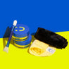 Boring Without You Bundle on blue and yellow Background. Includes For Face Sake Multi-mask, Duo Brush & Big Softie. Skincare for combination skin